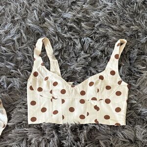 Zara Cream Crop Top with Brown Dots